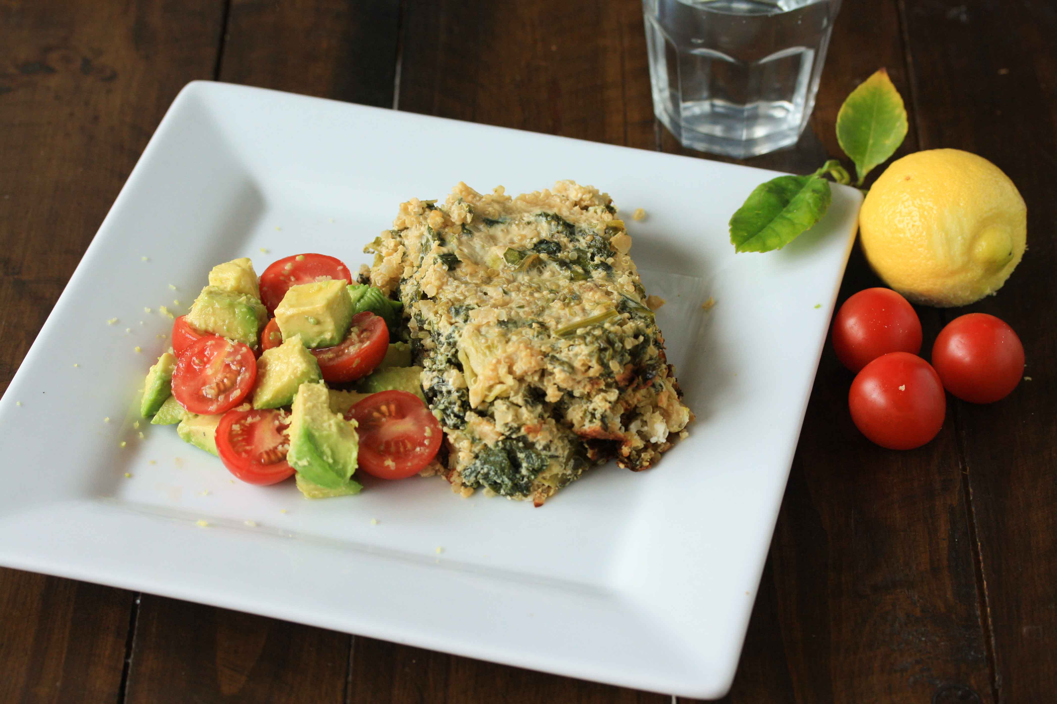 Quinoa and kale frittata with avocado and tomato salsa